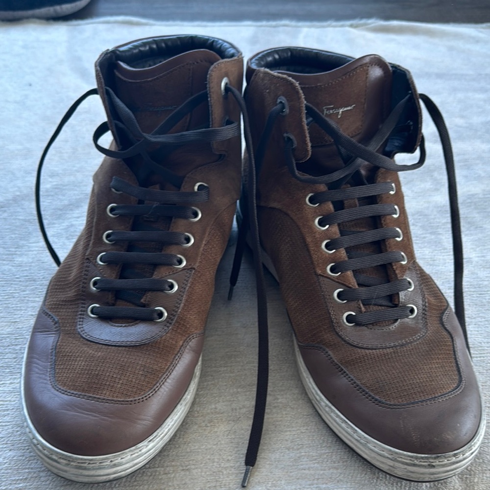 Salvatore Ferragamo Brown Leather Sneakers